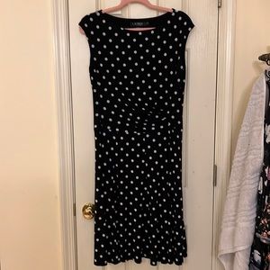 MIDI polka dot dress with ruched waist